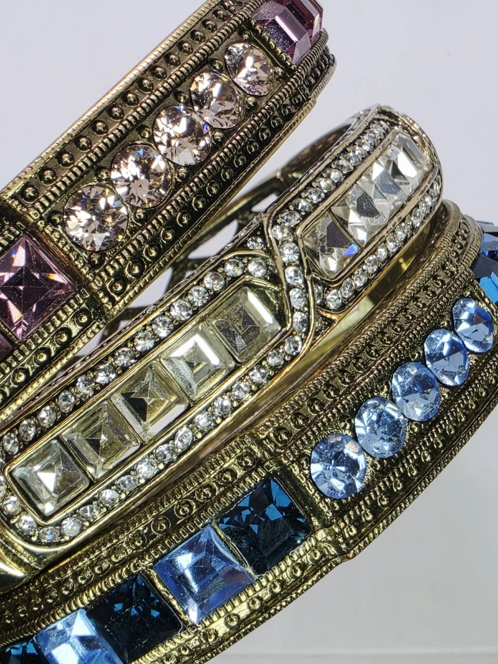 Heidi Daus Lot Of 3 Tantalizing Art Deco Hinged Bangle Bracelet Swarovski Stack